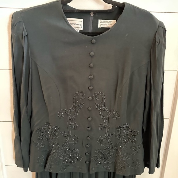 Y2K Vintage Valerie Stevens pleated grandmacore midi green rayon dress 12 - Picture 4 of 11